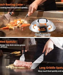 Griddle Accessories Kit for Blackstone and Camp Chef, Flat Top Grill Accessories Set Tools-Griddle Cleaning Kit,Griddle Spatula with Grill Cleaner,Basting Cover,Scraper for Outdoor BBQ,Camping 2