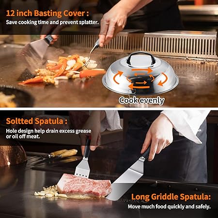 Griddle Accessories Kit for Blackstone and Camp Chef, Flat Top Grill Accessories Set Tools-Griddle Cleaning Kit,Griddle Spatula with Grill Cleaner,Basting Cover,Scraper for Outdoor BBQ,Camping 2 Griddle Accessories Kit for Blackstone and Camp Chef, Flat Top Grill Accessories Set Tools-Griddle Cleaning Kit,Griddle Spatula with Grill Cleaner,Basting Cover,Scraper for Outdoor BBQ,Camping - Image 2