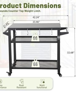 Enhance Outdoor Cooking with 3-Shelf Grill Table, Mobile Design with Wheels and Tool Hooks, BBQ and Pizza Oven Use, Grey 2