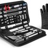 JHUS 3 in 1 BBQ Tool Set – Long Barbecue Tool Set Griddle Accessories Grilling Accessories Grill Brush BBQ Accessories Smoker Grill Kitchen Set Grill Accessories Camping Grill Basting Brush 4