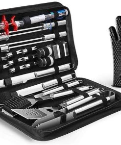 JHUS BBQ Grilling Accessories Grill Tools Set, 25PCS Stainless Steel Gril. Griddle Accessories Grilling Accessories Grill Brush BBQ Accessories Smoker Grill Kitchen Set Grill Accessories Campi