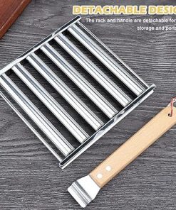 Professional 5-Sausage BBQ Grill Roller with Detachable Wooden Handle, Heat-Resistant Stainless Steel Hot Dog Roster for Outdoor Cooking, Non-Stick Easy-Clean Camping Picnic Accessories 2
