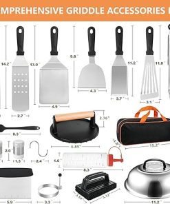 Griddle Accessories Kit for Outdoor BBQ: 27Pcs Flat Top Grill Accessories for Blackstone and Camp Chef, Professional Grilling Accessories with Grill Spatula Set, Basting Cover, Scraper, Carry Bag 2