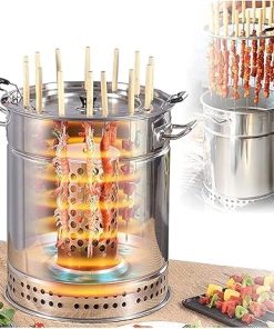 smokeless Charcoal Barrel BBQ Grill – Stainless Steel Mesh Barrel with 20pcs Kabob Skewers, Rolling Grilling Basket, and Camping Barbecue Rack for Vegetables and Meat,single layer 2