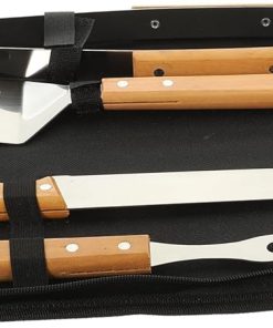 Camping Grill Utensils Set BBQ Tools Anti-Slip Handle Stainless Steel Wood Material for Outdoor Cooking