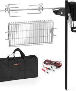 onlyfire Outdoor Open Flame Camping Grill, Campfire Cooking Accessories, Cooking Over Any Grill or Fire - Include Motor, Power Adapter, Car Charging Cable and Bag