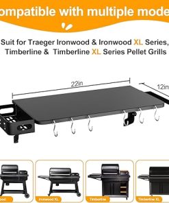 Folding Shelf for Traeger Ironwood, Ironwood XL, Timberline, Timberline XL, Grill Accessories with P.A.L. Pop-and-Lock Folding Shelf for Traeger Timberline Replacement for BAC604 Fold Shelf, 22″ x 12″ 2