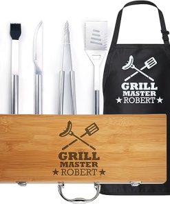 Custom-Engraved BBQ Tool Set and Apron for Dad for Grill Enthusiasts