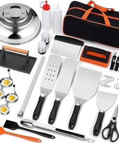 42pcs Griddle Accessories Kit for Blackstone, Flat Top Teppanyaki Spatula Set with Enlarged Spatulas, Melting Dome and Burger Press, Professional Hibachi Tools Gifts for Outdoor BBQ