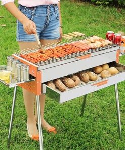 Outdoor Camping Stainless Steel Grill, Foldable Portable Lightweight BBQ Tool for Outdoor Cooking Picnic, Suitable for Travel 2