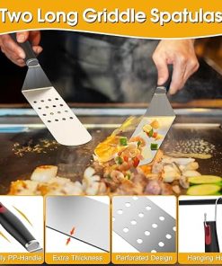 Griddle Accessories Kit, 36PCS Complete Flat Top Grill Accessories Set for Blackstone, Grill Spatula Set with Enlarged Spatulas, Burger Press, Basting Cover, Scraper for Outdoor BBQ, Teppanyaki, Red 2