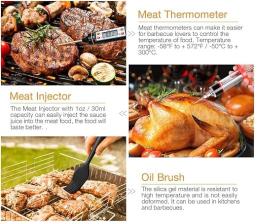 57PCS BBQ Grill Tools Set with Meat Thermometer, Stainless Steel Fork, Knife, Spatula, Tongs, Skewers, Cleaning Brush & Garbage Bag Holder, Complete Grill Accessories Set for Barbecue, Camping - Image 2