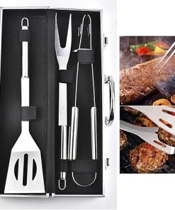 MaGiLL BBQ Accessories - 3PCS Stainless Steel Barbecue Tools Set with Luxury Carrying Case - Ideal Christmas Birthday Gifts Set for Dad, Foodies, Barbecue Fans, Cooks, Camping L