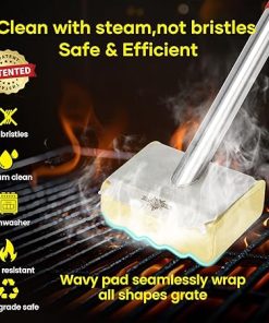 Grill Brush Bristle Free,Unique Aramid Fiber Wavy Pad Perfect for Cast Iron/Stainless-Steel Grates,BBQ Replaceable Scraper Cleaning Head,Safe Grill Brush for Outdoor Grill 2