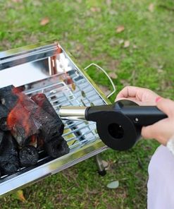 Portable Handheld BBQ Cooking Fan Air Blower Manual Fire Bellows Tool with Stainless Blowing Head for Outdoor Camping Cook Picnic, Good Helper for Barbecue 2