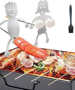 Steel Hot Dog Stick,Funny Marshmallow Roaster with 2Pcs Silicone Brush,Women Men Shaped Camp Fire Roasting Stick for Family Garden Outdoor Campfire Party Grill (Boy & Girl)