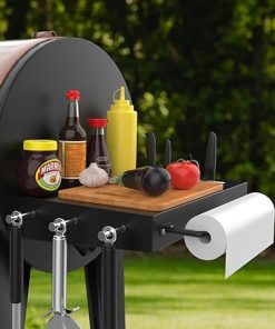 Grill Side Shelf for Pit Boss 700 820 Series Pellet, Tray Side Shelf for Pit Boss 700, 700FB Pellet Grill Accessories Table Serving Tray with Paper Towels & 3 Hooks 2