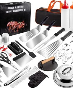 Supernal 46pcs Blackstone Griddle Accessories Upgraded Barbecue Presses Flat Top Grill Tools for Camp Chef Griddle Cover Salt and Pepper Shakers Grill Black Tools Set Enlarged Spatula Gift Set