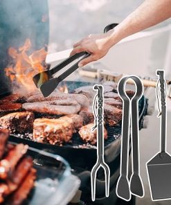 3PCs BBQ Accessories Set – Grill Spatula, Meat Fork, Grilling Tongs, Blacksmith Cooking Barbecue Tools Gift – Heavy Duty Hand Forged Handmade Craftsmanship Metal Rustic Outdoor Utensils 2