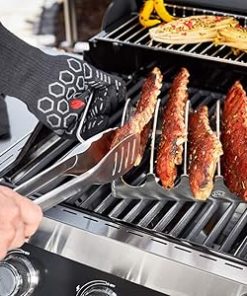 RÖSLE Barbecue Premium Set of 3, Barbecue Set with Premium Barbecue Gloves, BBQ Tongs and Cleaning Brush SlideX, Stainless Steel, Silver/Black 2