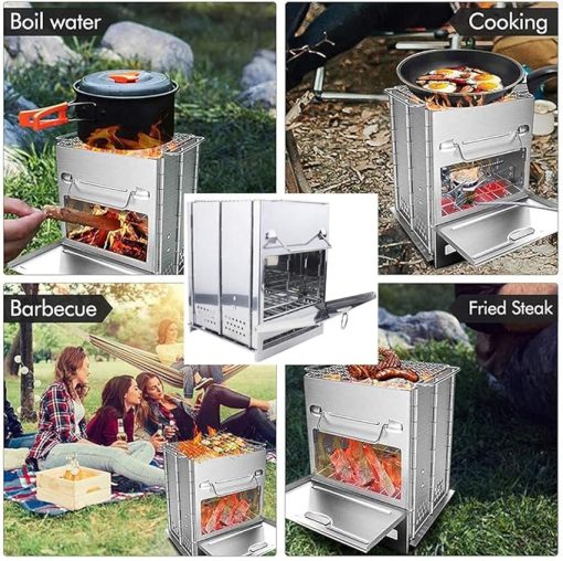 Fire Pit, Large Bbq Picnic Grill, Barbecue Grill Stove, Folding Grill, Outdoor Stainless Steel Square Stove - Image 2