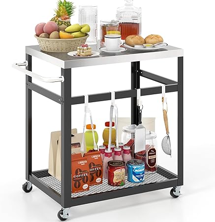 Giantex Outdoor Grill Cart with 29”W x 20”D Stainless Steel Top, Storage Shelf, Outdoor Cooking Food Prep Table with Wheels, Movable Pizza Oven Stand Serving Cart for Backyard BBQ Party Kitchen Giantex Outdoor Grill Cart with 29''W x 20''D Stainless Steel Top, Storage Shelf, Outdoor Cooking Food Prep Table with Wheels, Movable Pizza Oven Stand Serving Cart for Backyard BBQ Party Kitchen