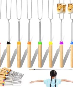 60 Pcs 28 Inch Marshmallow Roasting Sticks Bulk, Smores Skewers for Fire Pit, Hot Dog Camping Skewers Accessories Campfire Marshmellow Extendable Forks BBQ Tools Smores Sticks