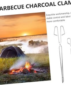 2Pcs Extended Charcoal Clamp Thickened Tongs for Outdoor Grilling Ergonomic Non Slip Handle Utensil for Charcoal Fire Pits and Grills 2