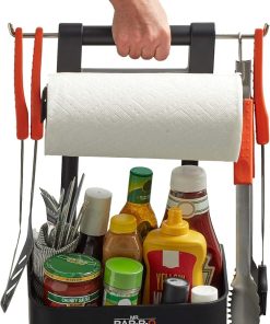 Mr. Bar-B-Q Adjustable Grilling Caddy with Extended Hook, Store All Grilling Accesories in One Place, BBQ Caddy for Outdoor BBQ, Picnic, Camping, Roller Towel Holder, Kitchen Storage Organizer Caddies