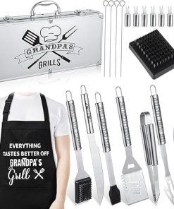 Boao 21 Pcs Gifts for Grandpa Stainless Steel Grill Tool Set Heavy Duty BBQ Grill Accessories Set Fathers Day Grandpa Gifts for Him with Aluminum Case and Apron