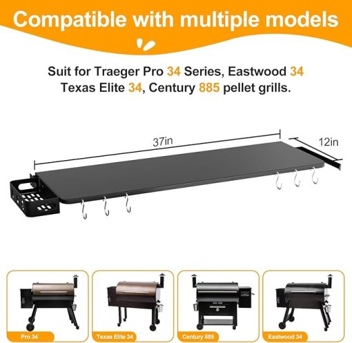Folding Shelf for Traeger Grills Pro 34, Eastwood 34, Texas Elite 34, Century 885, Grill Accessories-Folding Shelves for Traeger pro 34 accessories, Replacement for BAC363 Folding Shelf, 37" x 12" - Image 2
