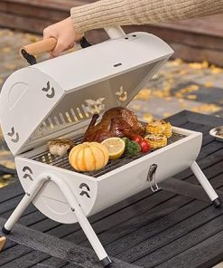 Ergocar BBQ Grill, 2 in 1 Table Top BBQ Grill, Portable Iron BBQ with Baking Tray, Charcoal Grill with Stand, for Outdoor Picnic Garden Terrace Camping Trip 2