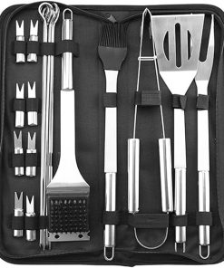 20Pcs Stainless Steel Accessories Tool Set, Grilling Utensils Tools Set, Grill Set Heavy Duty Accessories with Storage Case, for Camping, Traveling