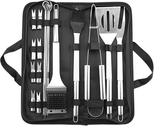 20Pcs Stainless Steel Accessories Tool Set, Grilling Utensils Tools Set, Grill Set Heavy Duty Accessories with Storage Case, for Camping, Traveling