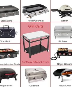 Pizza Oven Cart for Outdoor Kitchen Worktable, Dining Cart Table with Double-Shelf for Blackstone Ninja Woodfire Grill 2