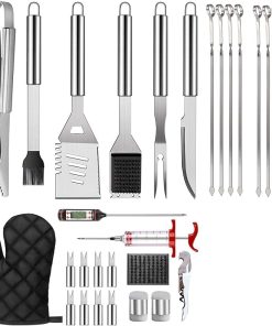 Multifunctional BBQ Tool Set, Heavy Duty Grilling Tools Gift Set, Stainless Steel BBQ Accessories Grill Tool Set with Thermometer and Meat Syringe, for Gourmets