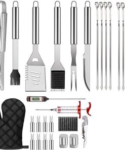 30PC Heavy Duty BBQ Grilling Accessories Grill Tools Set, Stainless Steel Grilling Kit with Thermometer and Meat Syringe, for Outdoor Camping Barbecue