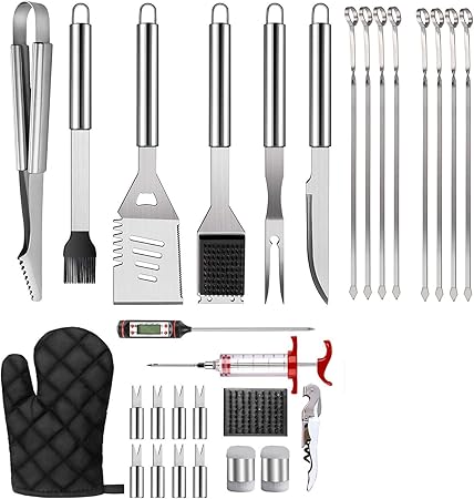 30PC Heavy Duty BBQ Grilling Accessories Grill Tools Set, Stainless Steel Grilling Kit with Thermometer and Meat Syringe, for Outdoor Camping Barbecue 30PC Heavy Duty BBQ Grilling Accessories Grill Tools Set, Stainless Steel Grilling Kit with Thermometer and Meat Syringe, for Outdoor Camping Barbecue