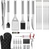 3-Piece Barbecue Tools Set, Stainless Steel Barbecue Accessories BBQ Grill Utensils Kit for Backyard Barbecue Outdoor Grilling Camping Picnics, with Spatula, Tong, Forks, 4