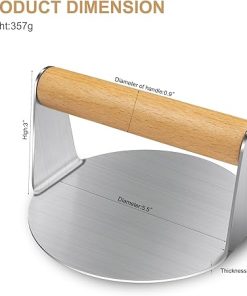 Stainless Steel Burger Press with Wood Handle, Anti-Scald Handle, 5.8 Inch Burger Smasher, Round Non-Stick Hamburger Press for Griddle, Griddle Accessories Kit for Flat Grill Cooking 2