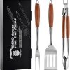 ROMANTICIST 30pcs BBQ Grill Tool Set for Men Dad, Heavy Duty Stainless Steel Grill Utensils Set, Non-Slip Grilling Accessories Kit with Thermometer, Mats in Aluminum Case for Fathers Day Brown 3