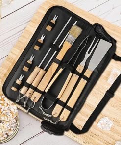 10PCS Grilling Tool Set Stainless Steel with Wood Handle Grill Utensils for Picnic Barbecue 2
