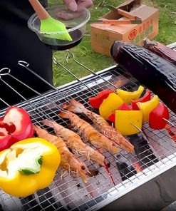 Barbecue Accessories Grill – Barbecue Tools Grill Accessories | BBQ Wooden Handled Stainless Steel Tongs Fork | Complete Grill Utensils for Steak Chicken Sausage for Garden Party, Picnic, Camping 2