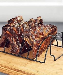1pcs Non-Stick Rib Shelf BBQ Stand Rack Stainless Steel Grilling BBQ Beef Ribs Rack Grilling Baske(E)