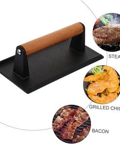 FAVOMOTO 1 PC Multipurpose Cast Bacon Press Plate with Ergonomic Handle for Steak Durable Non Deforming Easy to Clean Cooking Tool for BBQ and Grilling 2