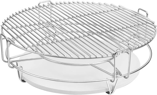 6 Piece Cooking Grate Replacement Kit for Kamado Joe Classic, Removable Grill Cooking System Expander Rack Parts, KJ-HCG Grate*2, KJ-HDP Half-Moon Ceramic Heat Deflector Plate*2, KJ-FCR KJ-FCR Rack
