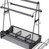 1 Set of BBQ Condiment Holder, Grill Caddy With 4 Compartments,Paper Towel and Detachable Napkin Holder for Camping Barbecue Grilling Cooking,38 x 17.5 x 39cm,Black
