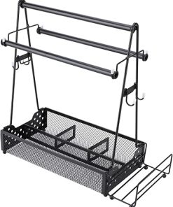 Grill Caddy, Camp Kitchen Organizer Camping Organizers and Storage BBQ Caddy with Paper Towel Holder Picnic Condiment Utensil Caddy Barbecue Accessories for Griddle Grilling Tool