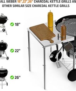 Stanbroil Stainless Steel Work Table Fits All Weber 18″, 22″, 26″ Charcoal Kettle Grills and Other Similar Size Charcoal Kettle Grills -Patent Pending 2