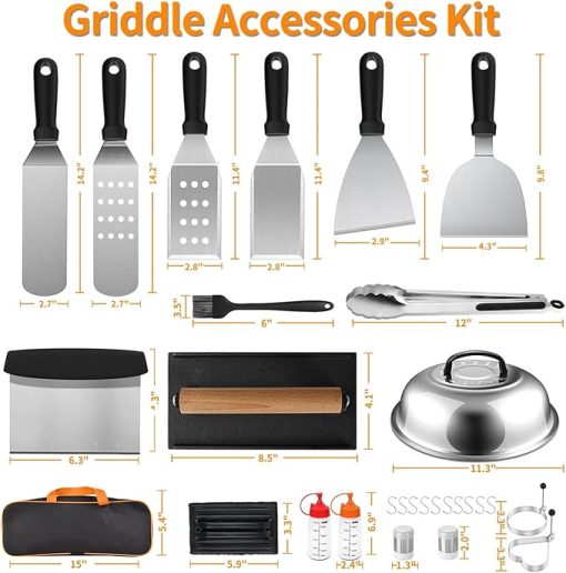 Blackstone 27Pcs Pro Griddle Accessories Set, Grill Tools for Blackstone with XL Spatulas, Scrapers, Bacon Press, Basting Dome, Spice Jars - Flat Top BBQ Kit with Storage Case - Image 2